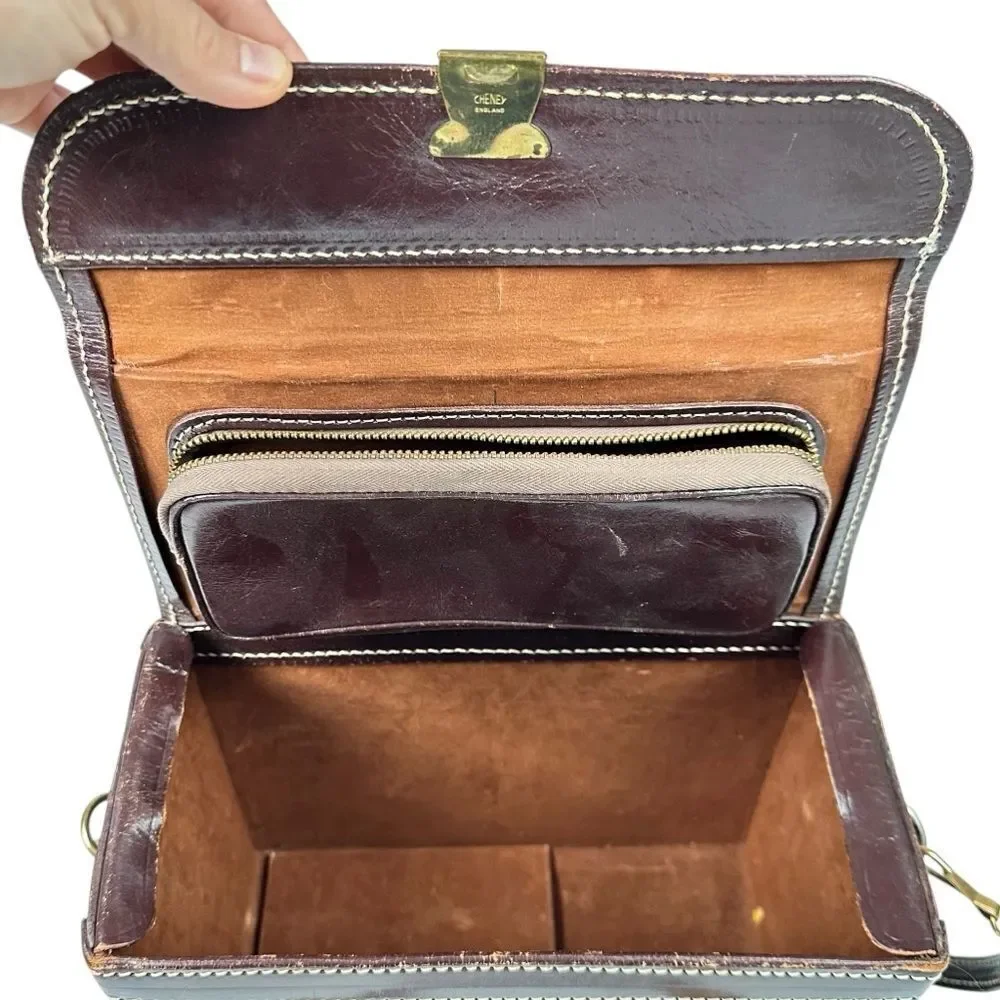 Cheney England Vintage Brown Leather Camera Satchel Crossbody Messenger Bag